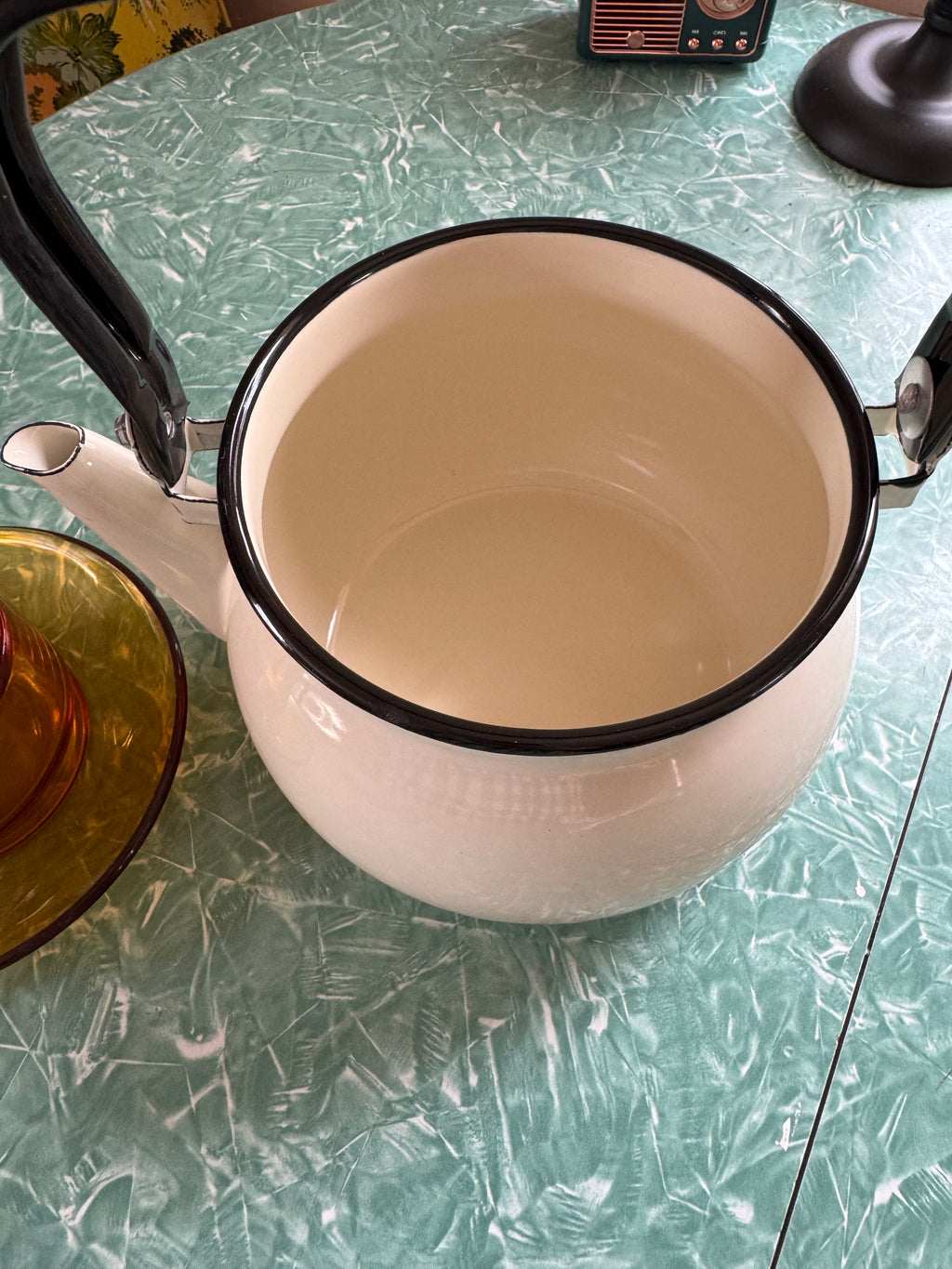 Vintage style enamel tea kettle